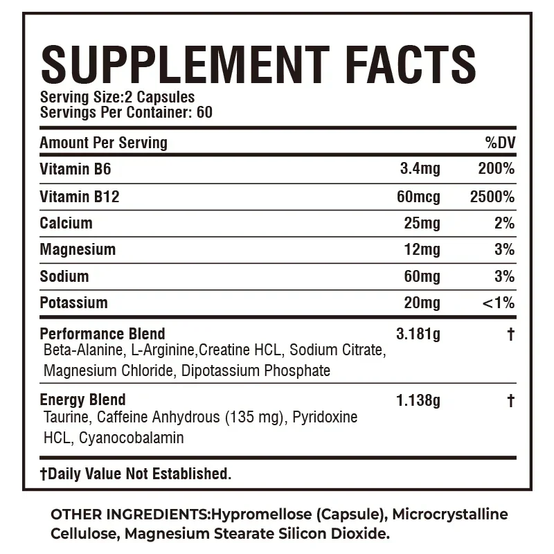 Pre Workout Supplement - Suplemento Pré-Treino Esportivo - Aumenta a