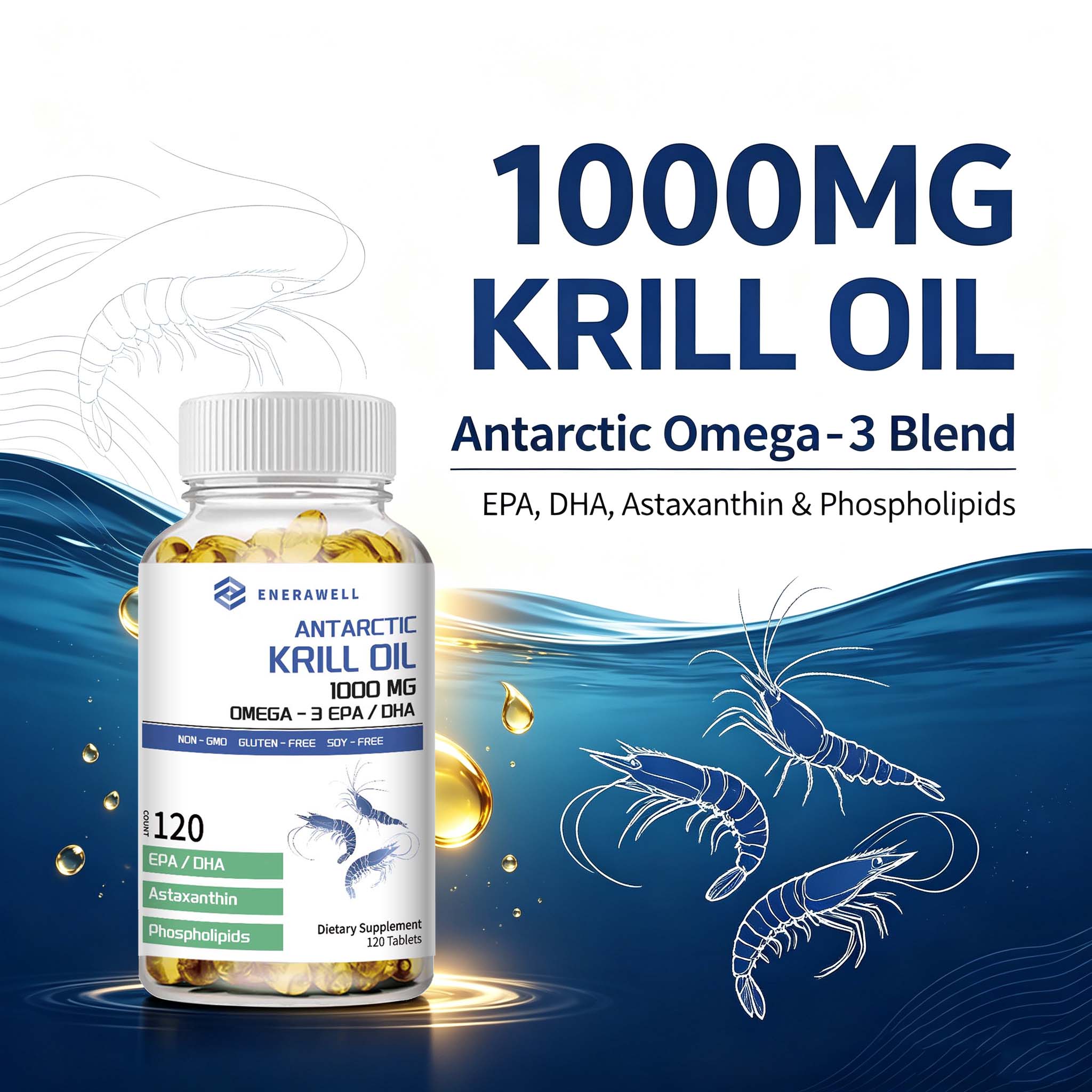 Krill Oil Supplement - Cápsulas de Óleo de Krill Antártico